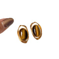 Gold Tone Oval Brown Cabochon Framed Stud Earrings view 5