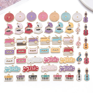 Enamel Music Charms: Records, Radios, Guitars and Pianos in Zinc Alloy