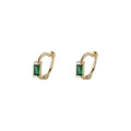 Gold Mini Huggie Hoop Earrings Green Rectangular Baguette CZ view 5
