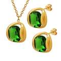 Gold Green Crystal Stud Earrings Geometric Metal Frames view 5