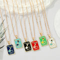 Gold Tone Rectangular Enamel Snake Card Pendant Necklaces view 1