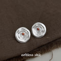Matte Silver Swirl Disc Stud Earrings Amber Crystal Center view 4