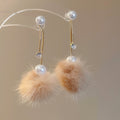 Pom Pom Faux Pearl Long Stud Earrings In Two Colors view 6