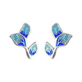 Silver Blue Enamel Leaf Stud Earrings Gradient Three-Leaf Pair view 5