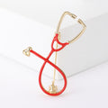 Slender Stethoscope Brooch In Metal With Colored Tubing And A Small Gold-Tone Chestpiece view 9