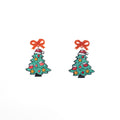 Red Bow and Embroidered Christmas Tree Drop Earrings view 5