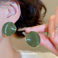 Dark Green Geometric Stud Earrings in Round or Square Shapes view 4