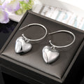 Silver Tone Polished Puffy Heart Hoop Drop Earrings view 1
