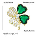 Gold Four Leaf Clover Brooch Heart Crystal Gem Leaves view 4