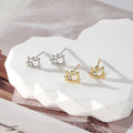 Cat Face Stud Earrings Clear Stone Gold Silver 2 Styles view 1
