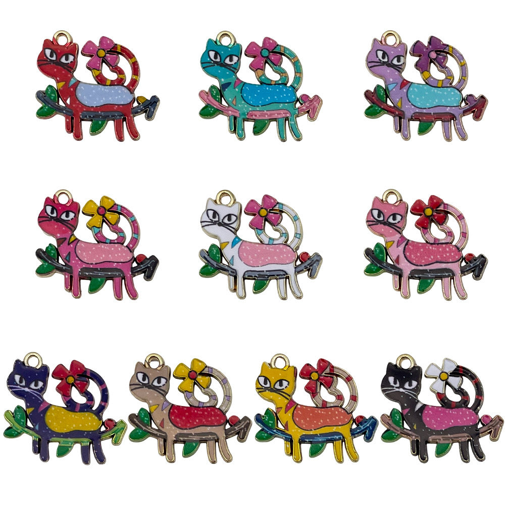 Enamel Zinc Alloy Cartoon Cat Charm Pendant for DIY Bracelet Necklace Keychain Jewelry