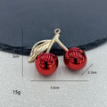 Metallic Cherry Charm Pendant Gold Tone Stem Six Colors view 4