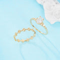 Gold Tone Oval Crystal And Leaf Ring Set Polished Statement Fashion Jewelry view 3