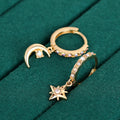 Gold Star Moon Charm Huggie Hoop Earrings Opal Tone Alloy view 4