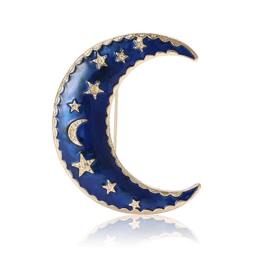 Enamel Crescent Moon Brooch In 2 Color Variants For Jackets and Scarves