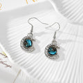 Silver Tone Blue Celestial Glass Sun and Moon Drop Earrings view 3