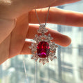 Red Cushion-Cut Floral Pendant Necklace on a Silver-Tone Chain view 2