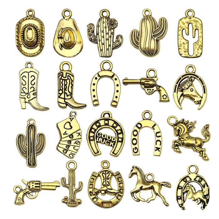 Gold-Tone Western Theme Metal Charms with 23 Listed Options