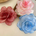 Mesh Fabric Rose Flower Hair Clip Pink Cyan Blue Mauve view 2