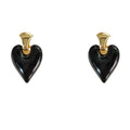 Gold-Tone Mustard Yellow Glossy Enamel Heart Stud Earrings view 5