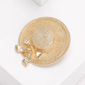 Gold Tone Woven Texture Hat Brooch Ribbon Bow Detail Style view 3