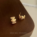 Gold Ribbed Stacked Heart Stud Earrings Textured Pair view 4
