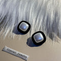 Red Velvet Frame Square Pearl Stud Earrings Plush Border view 2