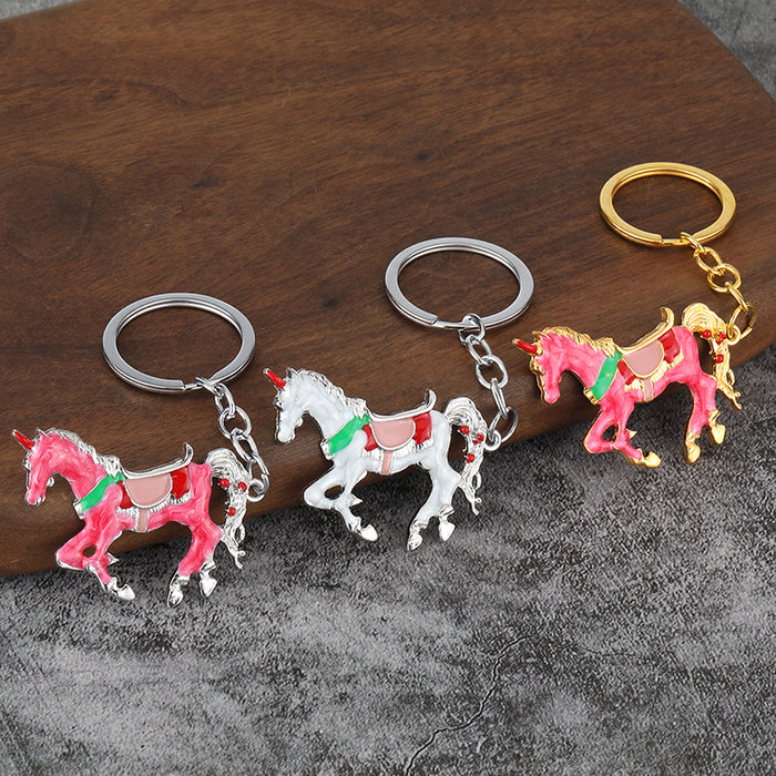 Vintage Lucky Horse Alloy Keychain with Colorful Animal Charm