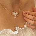 White Cat Bar Pendant Necklace with Pearl Drop in the Pictured Finish view 2