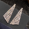 White Gold Triangle Full Pave Clear Stone Drop Earrings view 2