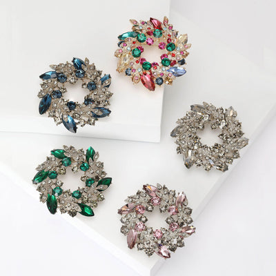 Colorful Crystal Wreath brooch shown from the front
