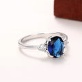 Silver Blue Oval Three Stone Finger Ring Sizes 6-10 view 5