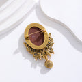 Red Gold Tone Woman Portrait Metal Brooch Pin for Jackets and Lapels view 3
