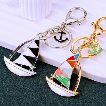 Enamel Sailboat Keychain Metal Anchor Pendant Bag Charm