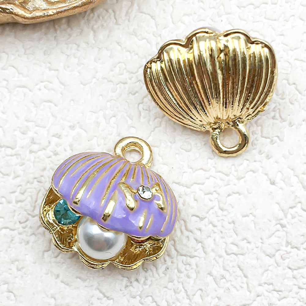 Enamel Zinc Alloy Shell Conch Pearl Charm Pendant for DIY Ocean Bracelet Keychain