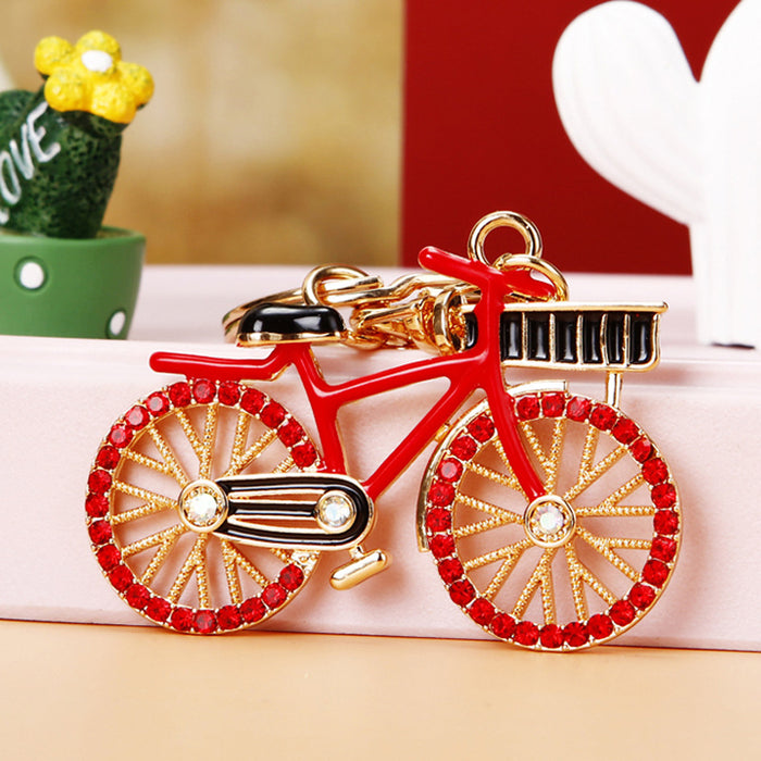 Jeweled Bicycle Keychains in Blue Yellow Red and Pink