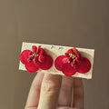 Layered Flower Stud Earrings in Brown Blue and Red Colorways view 3
