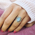 Silver Oval Stone Split Shank Ring White Black Sizes 6-10 view 2