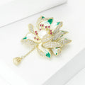 Green Enamel Lotus Brooch Pendant With Pearl and Chain Drop view 2
