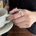 Open Adjustable Silver Tone Multi Pearl Cluster Ring Black Accents view 1