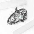 Openwork Leaf and Swirl Brooch With Gray Pearl Accent view 3