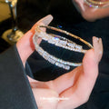 Crystal Open Cuff Bracelet in Gold and Silver Tones view 1