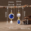 Gold Dual-Tone Blue Stone Pearl Drop Earrings Two Variants view 4