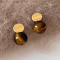 Tiger Eye Round Drop Stud Earrings with Distinctive Textured Details view 1