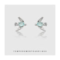 Flying Bird Stud Earrings Aqua Oval Stone Gold Silver Finishes view 6