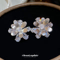 Clear Iridescent Floral Crystal Stud Earrings with Crystal Accents view 3