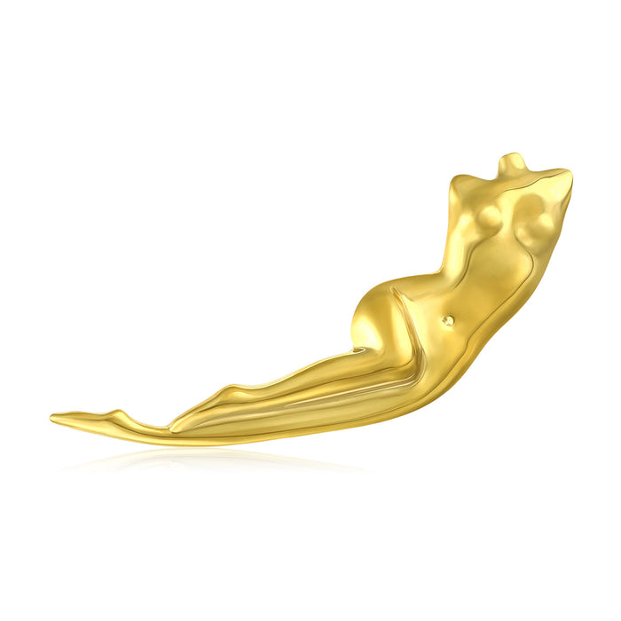 Polished Reclining Figure Brooch in Two Metal Tones