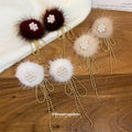 Fluffy Pom Pom Pearl Cluster and Gold Chain Drop Earrings view 2