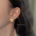 Gold Seashell Stud Earrings Crystal Pave Pearl Accent Pair view 2