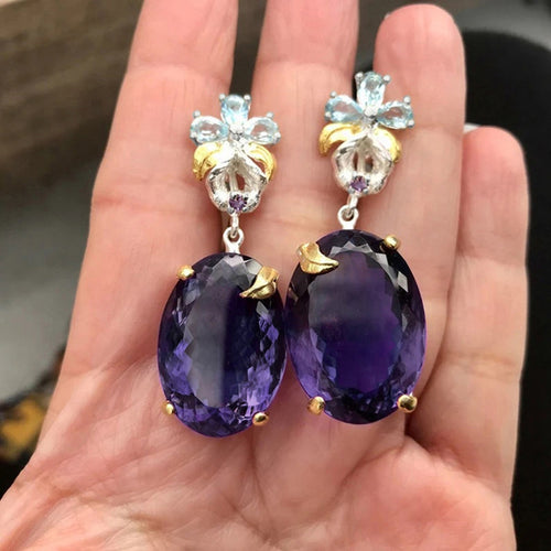 紫色水滴水晶花朵耳环 shown in alternate product view